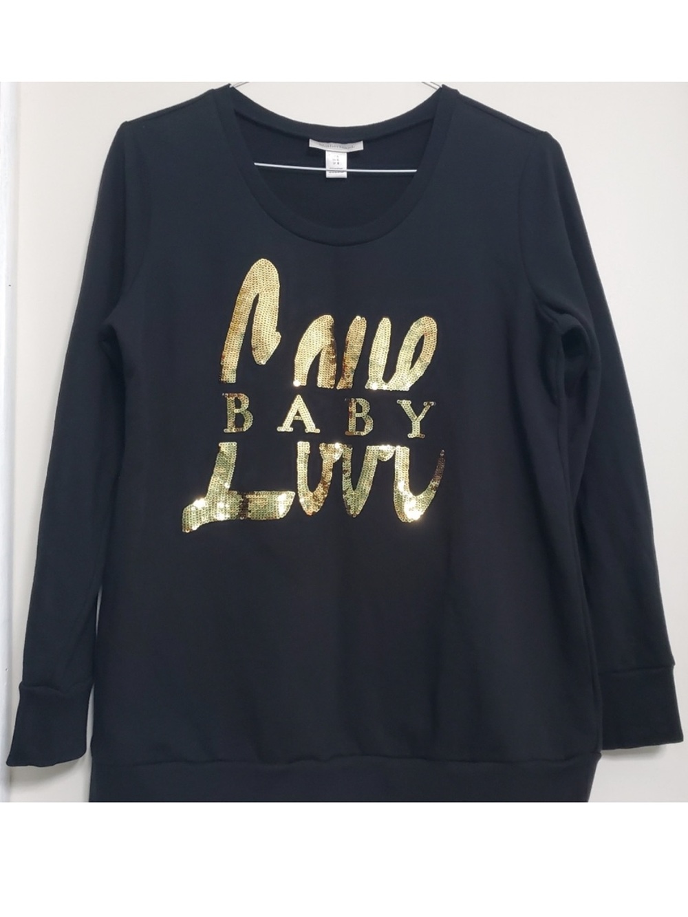 Motherhood Maternity Embroidery Gold Sequins Long Sleeve Black Casual Sweatshirt